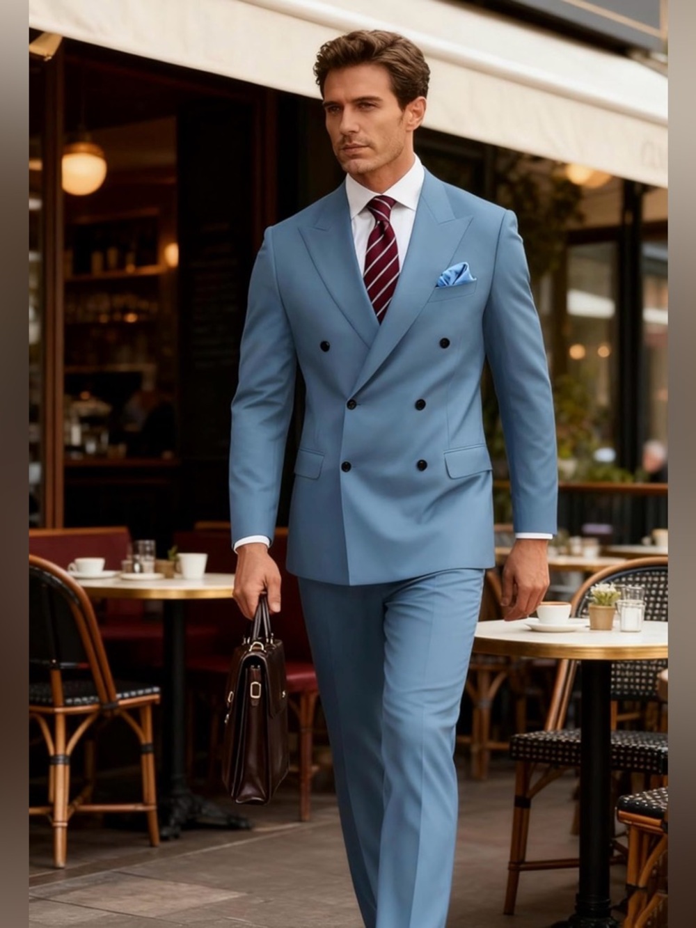 Double-Breasted Light Blue Men's Suit – Tailored Blazer & Trousers
